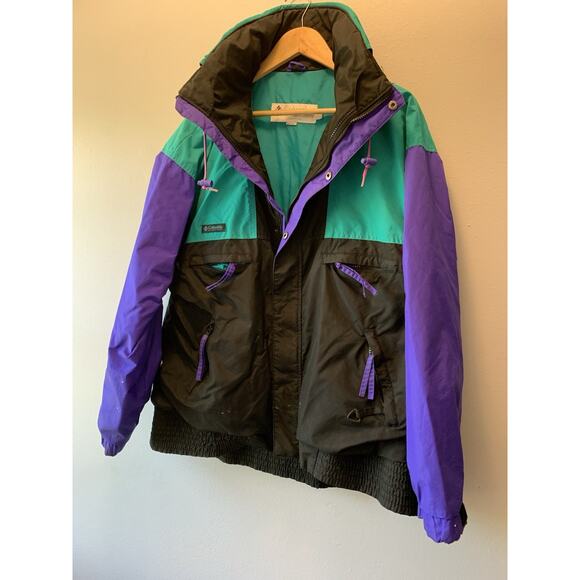 Vintage Columbia Vamoose Jacket Blue Black Purple Men's Sz L Ski Wind *flaw* - Picture 1 of 15